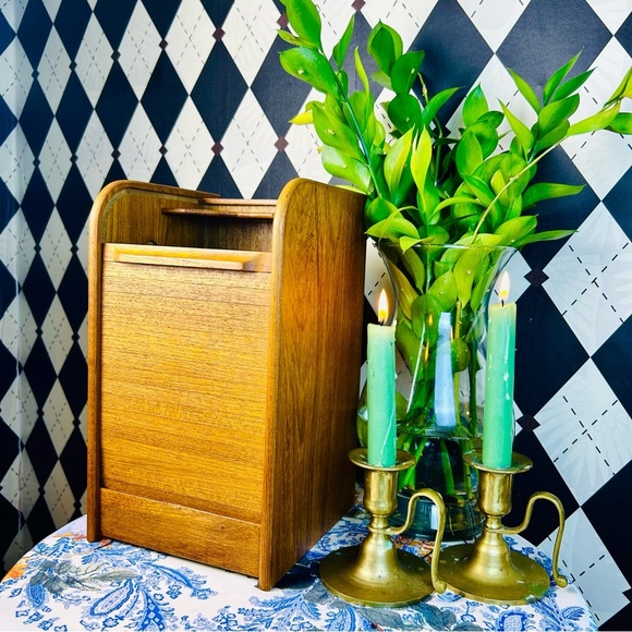Other - Teak Tambour Door Vintage Desktop Organizer| Recipe Card or Letter Holder